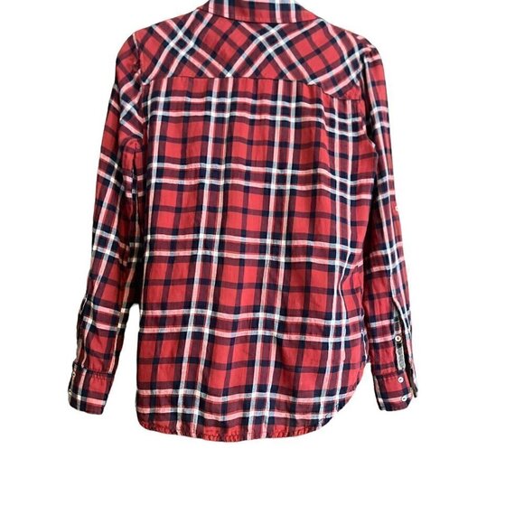 Zara Women's Long Sleeve Black and Red Plaid Shirt, Medium - Picture 7 of 7